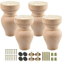 4 inch / 10cm Wooden Furniture Legs, Tchosuz Pack of 4 Unfinished Solid Wood Turned DIY Replacement Bun Feet with M8 Hanger Bolts & T-Nuts or Sofa Couch Cabinet Recliner Ottoman Riser