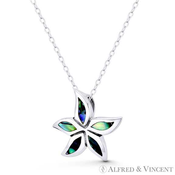 Starfish Ocean Sealife Charm Black Mother-of-Pearl 17x19mm (0.66x0.75in) Pendant in .925 Sterling Silver w/ Rhodium