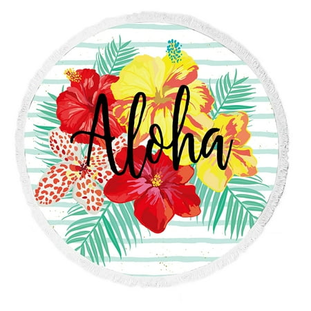 

ECZJNT Hibiscus flowers palm leaves striped Tropical Beach Towel Beach Blanket Beach Yoga Mat
