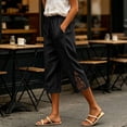 thumbnail image 4 of Kezqiaxn Capris Pants for Women Summer Lace Elastic Waist Loose Cropped Pants with Pockets Womens Capri Pants, 4 of 9