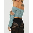 thumbnail image 6 of FEORJGP Women’s Sexy Lace Patchwork Crop Tops Long Sleeve T-Shirts Off Shoulder Shirt Slim Fit Floral Blouses Ladies Summer Casual Clothes Streetwear for Party Bar Clubwear, 6 of 6