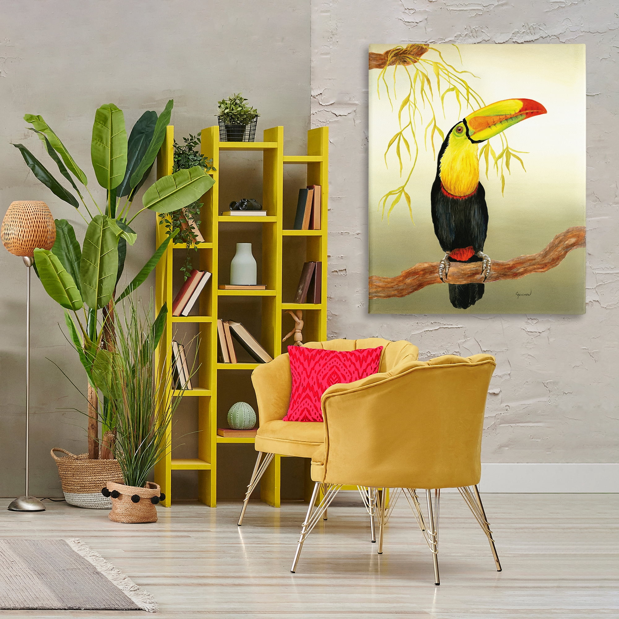 Stupell Industries One Toucan on Branch Animals & Insects Painting Gallery Wrapped Canvas Art Print Wall Art, 36 x 48