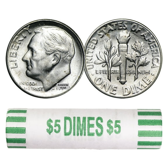 90% Silver Roosevelt Dimes - 50-Coin Roll Avg BU