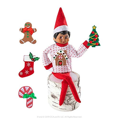 The Elf Ensemble de Pull Garçon - un Pull avec 5 Autocollants Attachables - Habillez Votre Elf 5 Façons Différentes