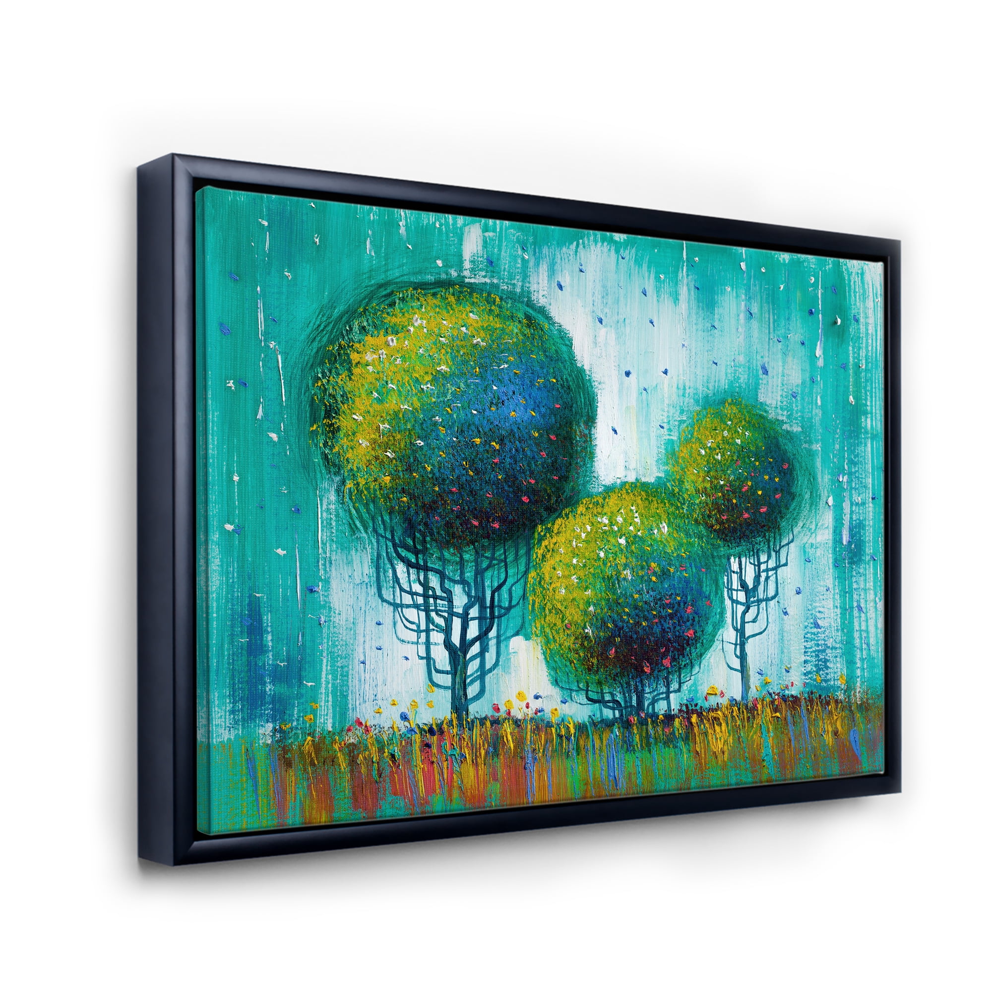 Designart 'Colourful Landscape Trees Impressionist II' Modern Framed Canvas Wall Art Print