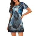 thumbnail image 4 of Salouo Forest Meditating Goat Print Short Sleeve Sleepshirt for Womens Comfy Nightgown Scoopneck Cute Nightdress Ruffle -Small, 4 of 7