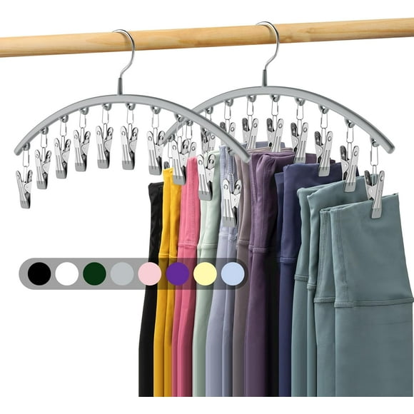 Volnamal Legging Organizer for Closet, Metal Yoga Pants Hanger w/Rubber Coated 2 Pack w/10 Clips Hold 20 Leggings, Hangers Space Saving Hanging Closet Organizer for Closet Organizers and Storage-Gray