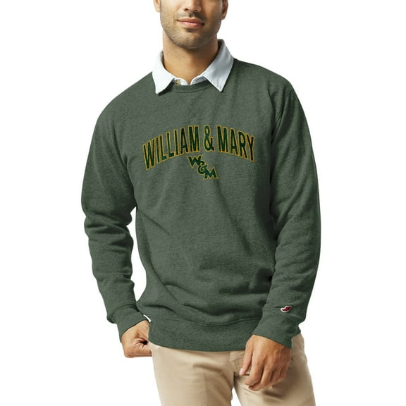 Men's League Collegiate Wear  Heather Green William & Mary Tribe  Heritage Tri-Blend Pullover Sweatshirt