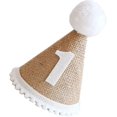 thumbnail image 1 of Sombrero de cono de primer cumpleaños: Sombrero de primer cumpleaños Sombrero de fiesta Gorro de lino para cumpleaños Suministros para fiestas de cumpleaños para niños y niñas 1 pi, 1 of 5