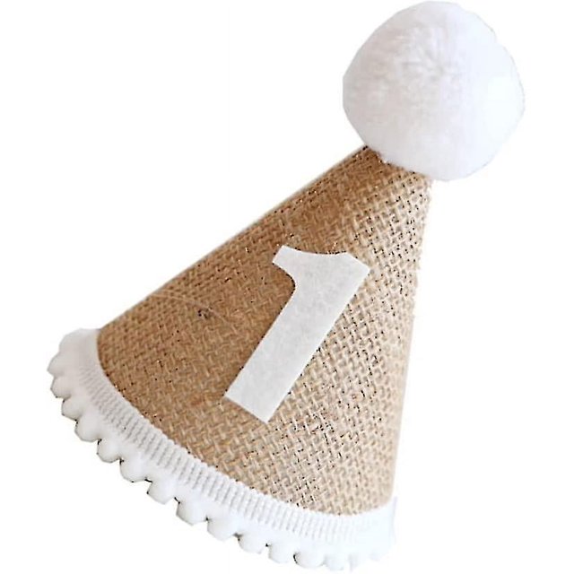Sombrero de cono de primer cumpleaños: Sombrero de primer cumpleaños Sombrero de fiesta Gorro de lino para cumpleaños Suministros para fiestas de cumpleaños para niños y niñas 1 pi