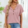 thumbnail image 6 of yillto Women's Short Sleeve Tops with Hoodies Drawstring Button V Neck Casual Blouses Shirts Spring Summer Outfits, 6 of 7