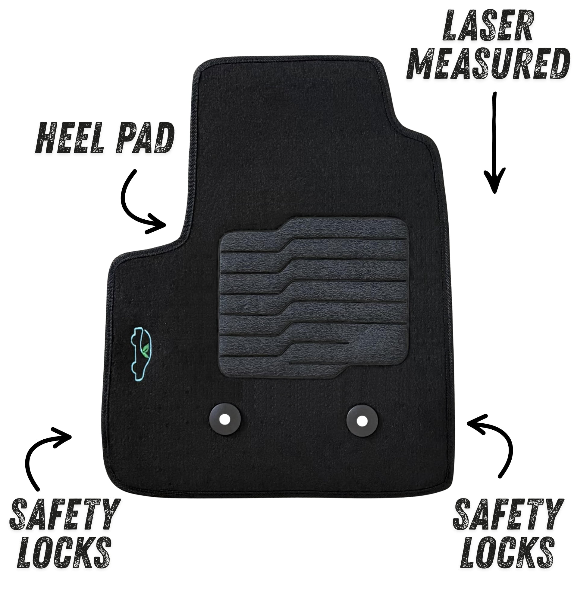 Carpet Floor Mats For 2015 to 2022 Chevrolet Colorado and GMC Canyon, Driver Heel Pad, Front and Rear, Black