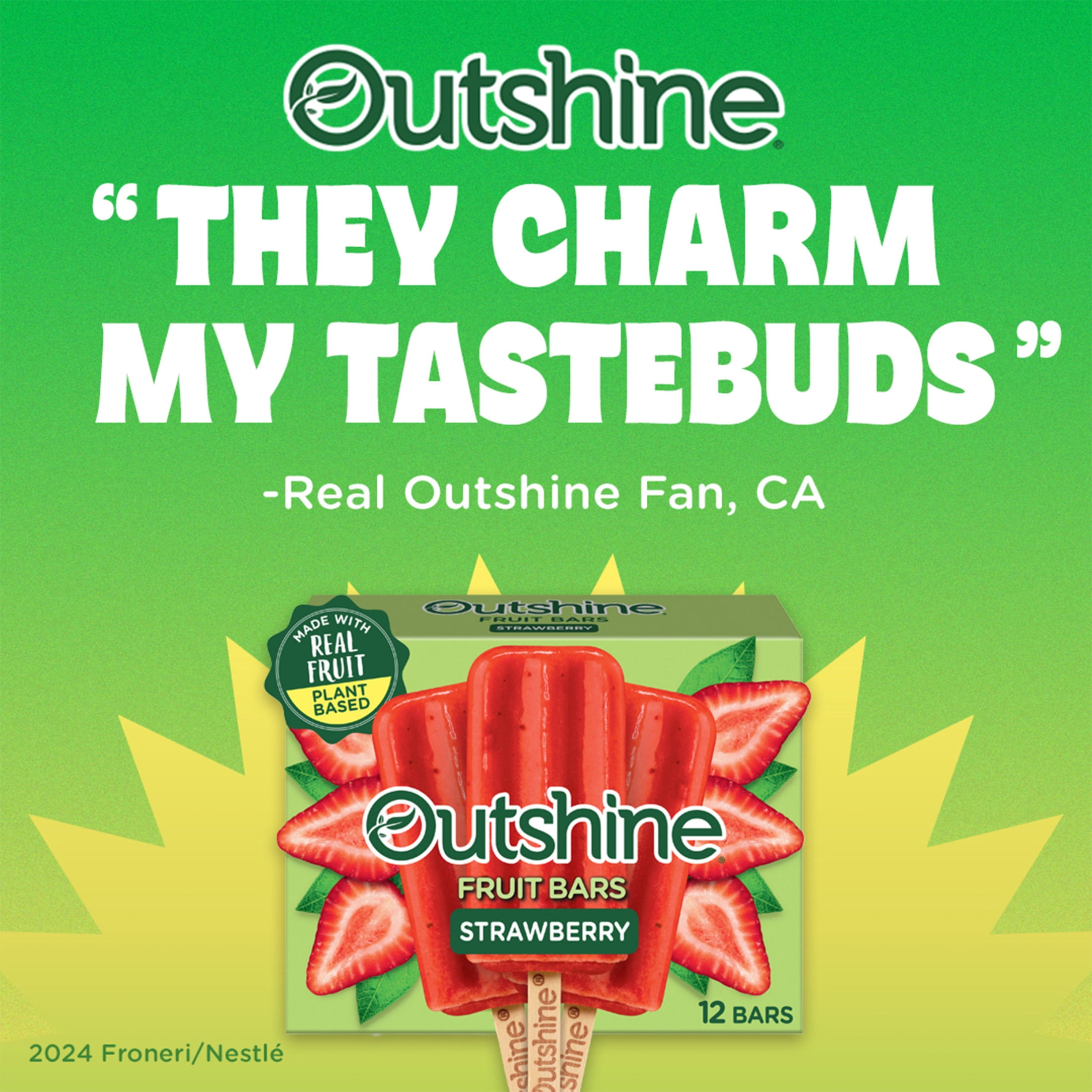 Outshine Strawberry Frozen Fruit Bars, Non-GMO, Gluten Free 12 Count