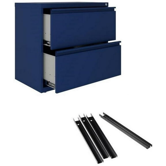Hirsh 30"W 2 Drawer Metal Lateral File Cabinet Set Navy with Front to Back Rails
