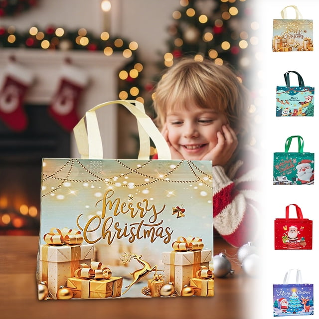 Bolsas de Regalo Navideñas de Tela No Tejida | Verde Militar | 32 X 25 X 17 Cm | 90 G | Reutilizables | 1 Bolsa