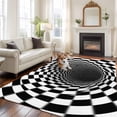 thumbnail image 2 of Abstract Plaid 5'x7' Area Rugs Black White Checkered Spiral Illusion Tunnel Interior Washable Area Rugs Non-Slip Indoor Floor Mats Carpet for Living Room Bedroom Dining Room, 2 of 9