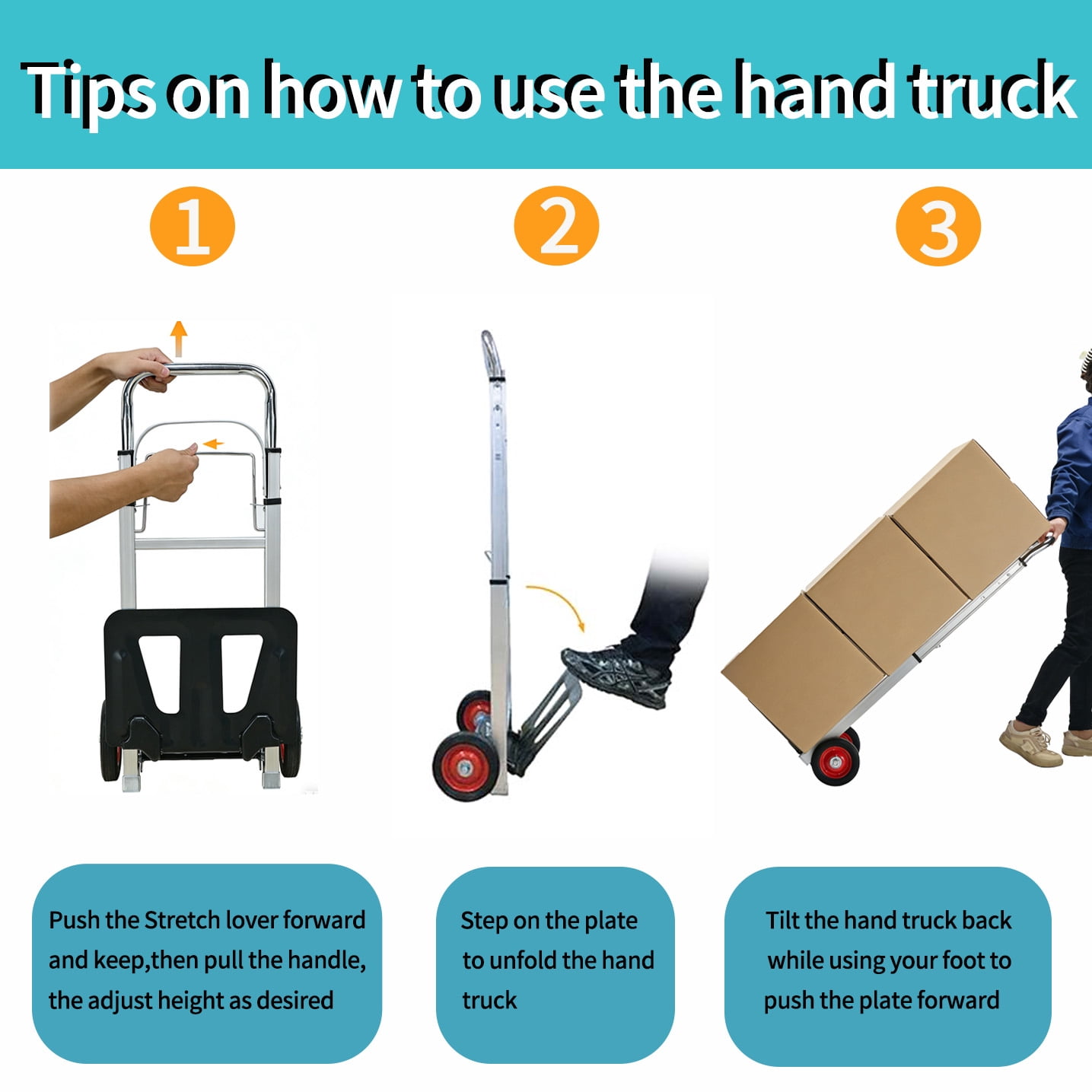 Takira Folding Hand Truck, Aluminum Construction with 6 inch Rubber Wheels for Moving Boxes,Delivery