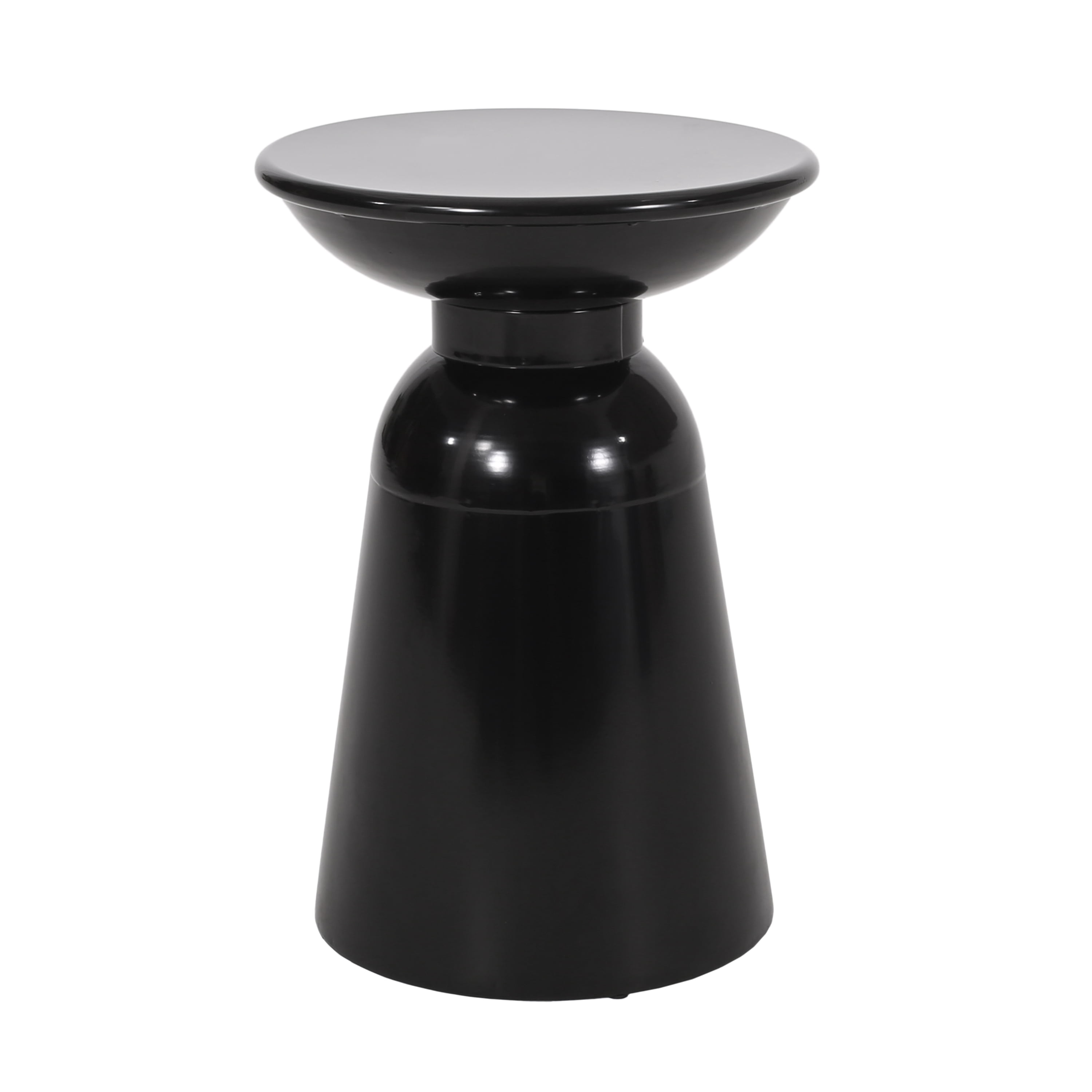 Outdoor Side Table Set of 2, Iron Frame Flared Style Accent Tables for Patio Garden, Black