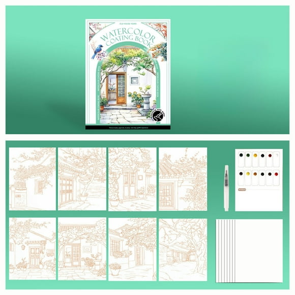 Libro de Pintura para Acuarela | Portátil con Pintura Incorporada | Verde | 18,6 X 14,2 Cm | Papel para Acuarela | para Todas Las Edades | Anti-Estrés | Incluye Bolígrafo y Tarjeta de Colores | 160 G