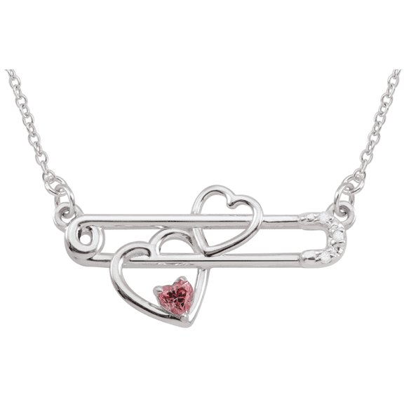 Jewlster Personalized Safety Pin Style Pendant Necklace in Sterling Silver