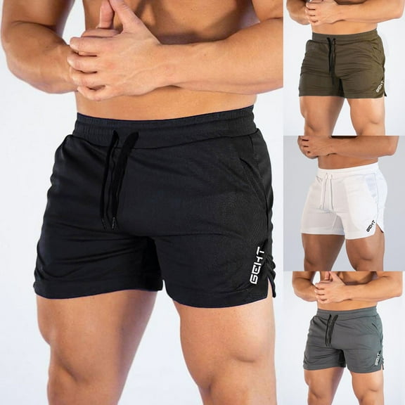 Casual Shorts for Men Solid Drawstring Mid Waist Sports Beach Bottom Shorts with Pockets Grey