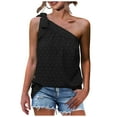 thumbnail image 2 of Usmixi Womens Shirts Sleeveless Slash Neck Solid Tank Tops Summer Tie One Shoulder Lightweight Chiffon Jacquard Vest Blouses Black L, 2 of 7