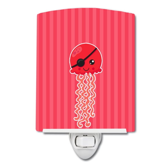 Caroline's Treasures BB8914CNL Nautical Pirate Jellyfish Red Ceramic Night Light, 6x4x3", multicolor