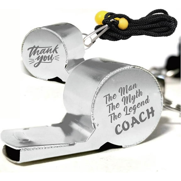Sports Whistles with Lanyard Stainless Steel Whistle Loud Crisp Sound Gifts for DIY Coach Referees Teachers- The Man The Myth The Legend Coach Thank You
