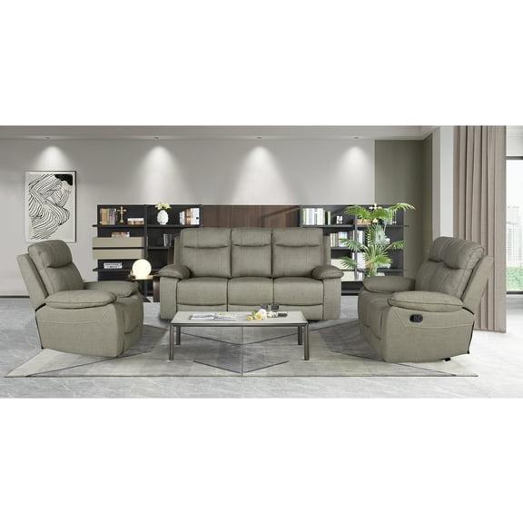 MofitHome, 2-Piece Modern Fabric Living Room Manual Recliner Sofa Loveseat, Taupe