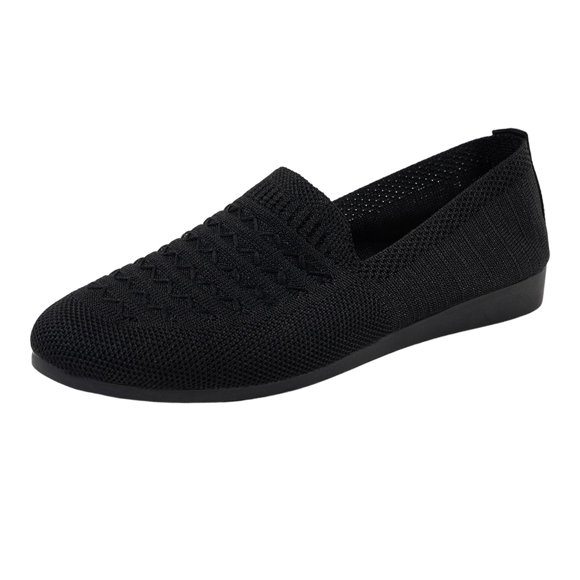 Wensltd Black Flat Shoes for Women Casual Fashionable Brethable Solid Color Slip On Mesh Shoes