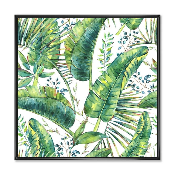 Designart 'Ancient Pattern Of Banana Leaves' Lake House Framed Canvas Wall Art Print