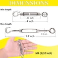 thumbnail image 2 of Tensor Lsqurel 10PCS Gancho y ojo de tensor de acero inoxidable 304 Heavy Duty M4 M6 M8 M10 Tensor Hardware de vela de sombra ajustable para apretar alambre de cable de metal 5/32 1/4 5/16 3/8, 2 of 5