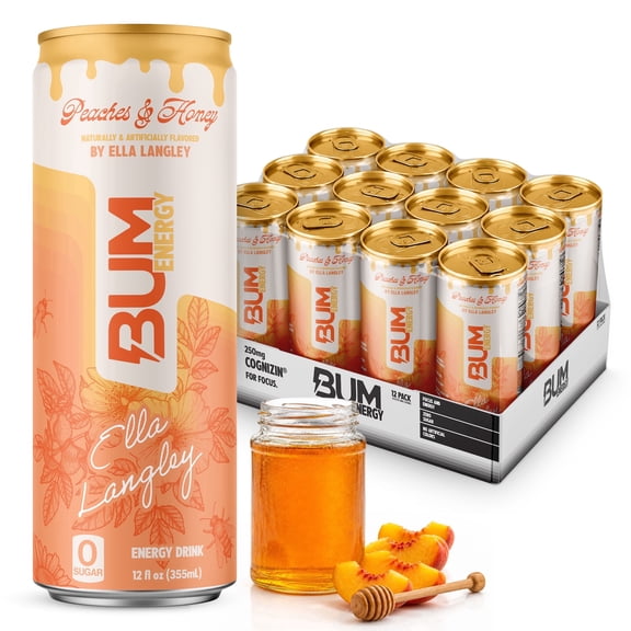 Bum Energy x Ella Langley, Peaches and Honey, 12 Pack Energy Drink
