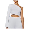 thumbnail image 2 of Gbsyewxs Shirts For Women Long Sleeve One Shoulder Solid Color Slim Fashion Summer Womens T Shirt White, 2 of 8