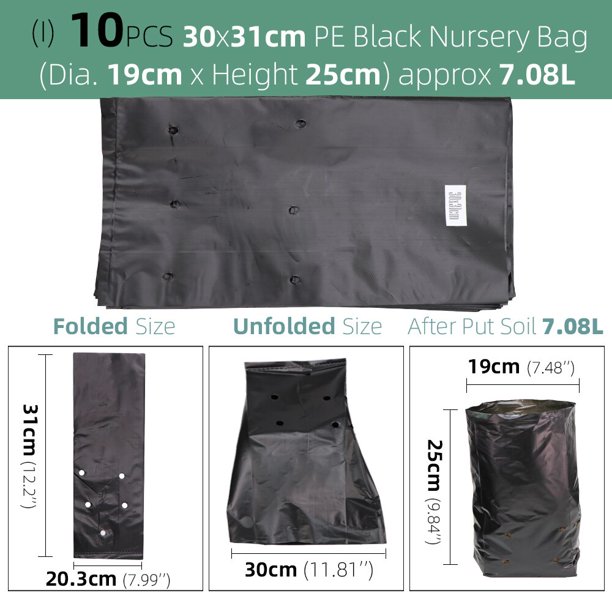 PE Plastic Nursery Bags Plant Grow Bags Seedling Pots With Breathable Holes For Fruits Vegetables Flowers Garden Supplies He Qiyong unisex