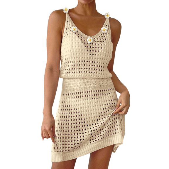 Youmylove Womens Casual Summer Sundress Crochet Hollow Out Knit Beach Bathing Suit Swim Cover Ups Outfits Vacation Dresses For Women 2025 Women's Bikini Coverups