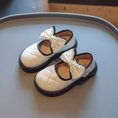 

Girls‘ Shoes Spring Children‘s Cute Bow Pearl Shoes Small Middle School Big Children‘s Black Shoes