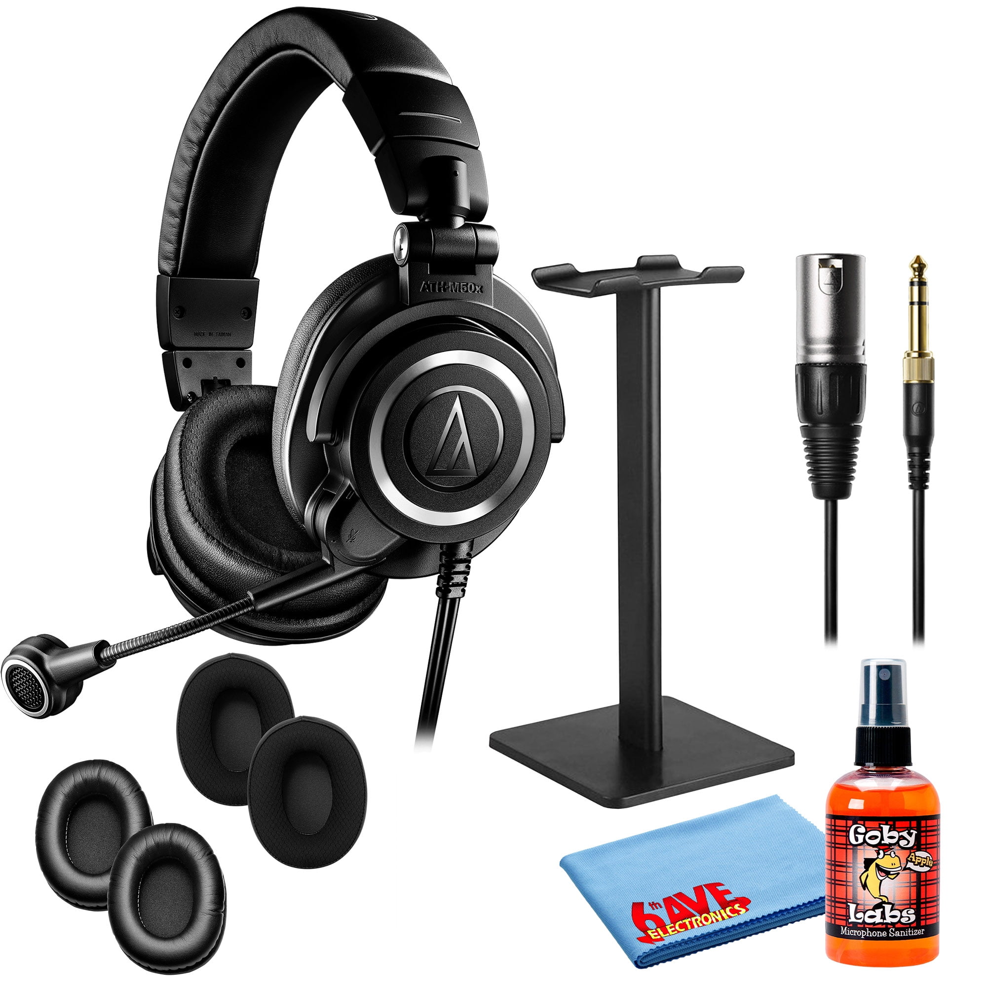 Audio-Technica ATH-M50xSTS StreamSet Headset with XLR and 3.5mm Connectors  with Headphone Stand & Goby Labs Headphone Cleaner w/Cloth