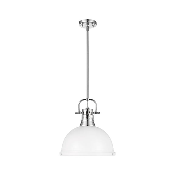 Yep by Golden Lighting Duncan 1-light 14in Rod Hung Pendant in Chrome and Matte White shade