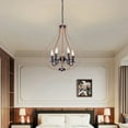 thumbnail image 4 of GMizon 26-inch retro American iron chandelier, 5-head aisle chandelier, dining room and study lighting fixture (black + wood grain color), 4 of 5