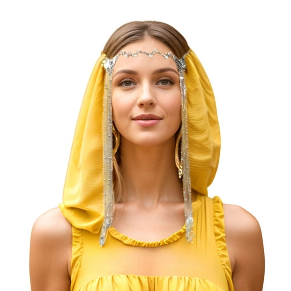 Unique Bargains 1 Pc Headpiece Vintage Long Tassels Head Chain Silver Tone