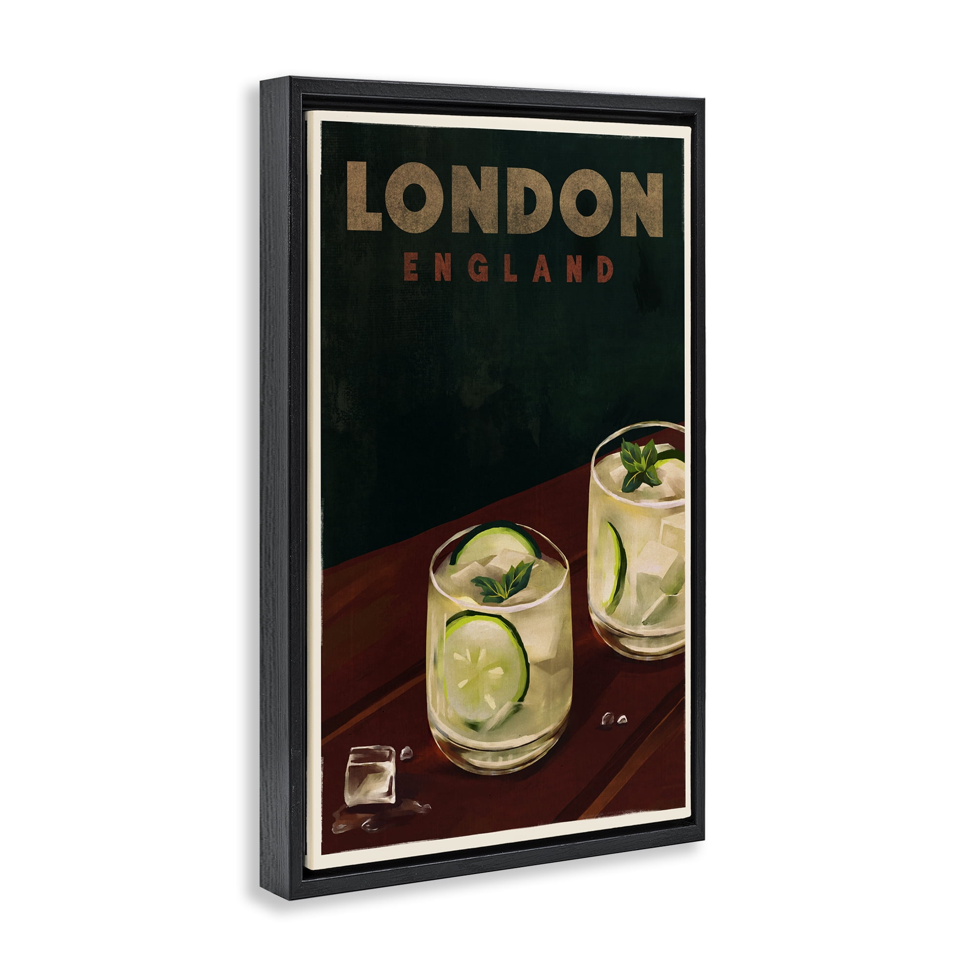Stupell Industries London England Cocktail Food & Beverage Painting Black Floater Framed Canvas Art Print Wall Art, 17 x 25