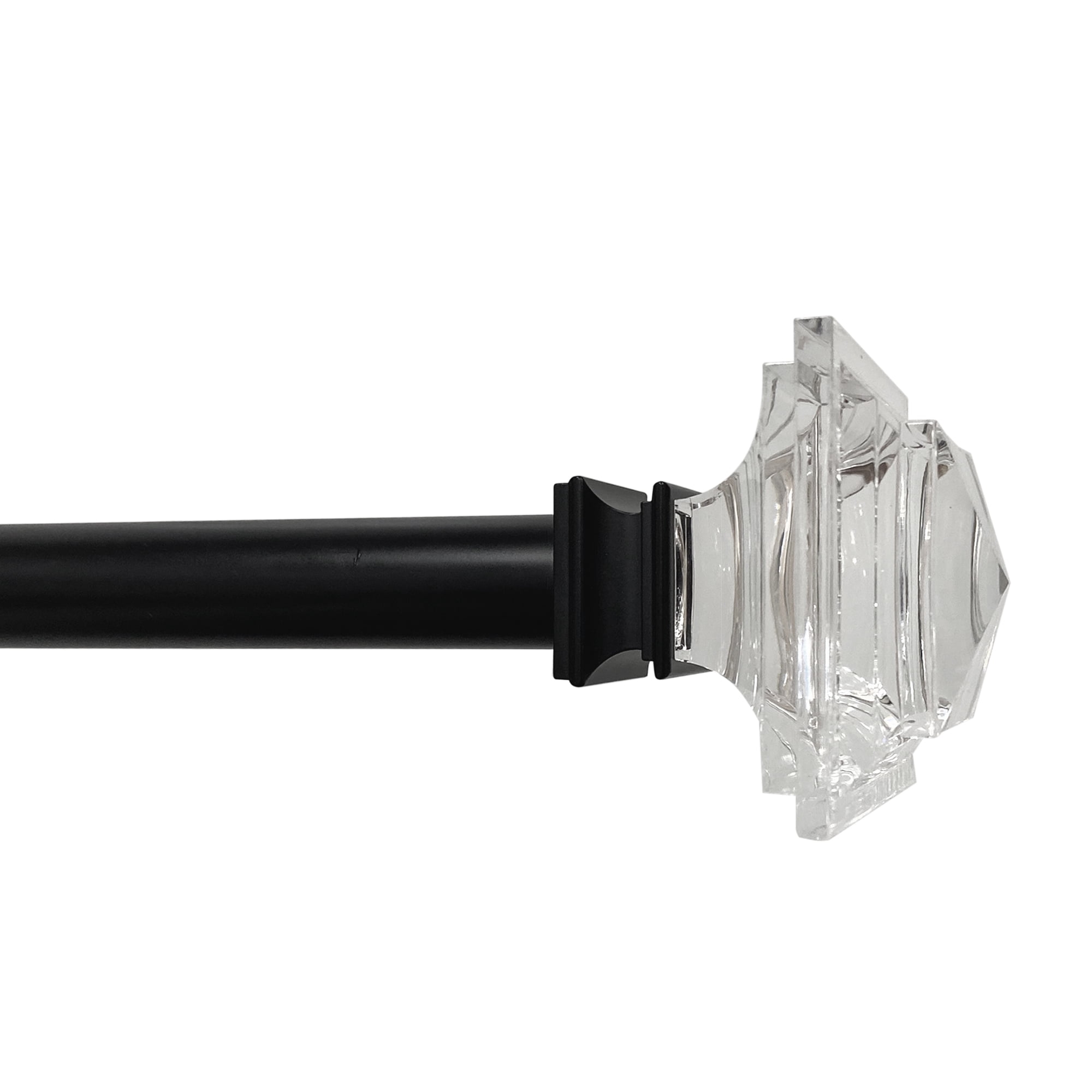 Better Homes & Gardens 1 in Matte Black Clear Acrylic Square Single Curtain Rod, 120-180 in
