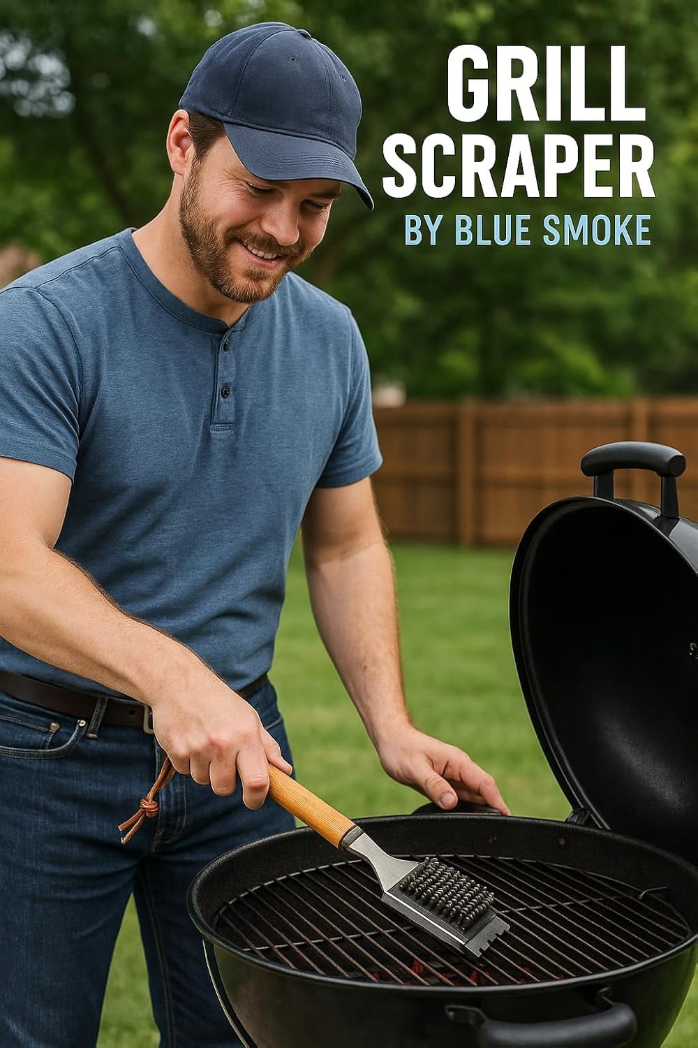 Grill Brush and Scraper – Heavy Duty BBQ Cleaner with Stainless Steel Bristles, Solid Wooden Handle & Leather Strap Barbecue Cleaning Tool for Gas, Charcoal, Smoker Grates