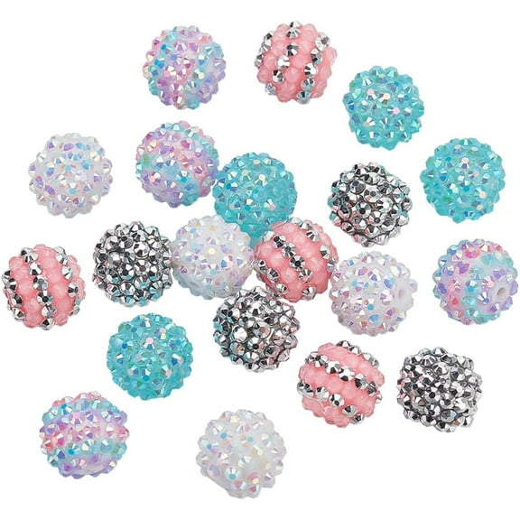 PH 16mm Rhinestone Beads 20pcs Focal Beads Resin Chunky Beads Round Disco Ball Beads Loose Beads for Pen Garland Bracelet Necklace Jewelry Making Mix Colors Hole: 2.5mm