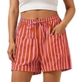 thumbnail image 4 of Costeam Womens Striped Drawstring Casual Shorts Dual Side Pockets Elastic Waist Adjustable Tie Loose Fit Summer Beach Daily Wear Short Bottoms, 4 of 6