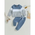 thumbnail image 2 of BblyThe 0-3T Toddler Baby Boys Fall Clothes Set Contrast Color Long Sleeve Sweatshirt and Elastic Pants Outfits, 2 of 9