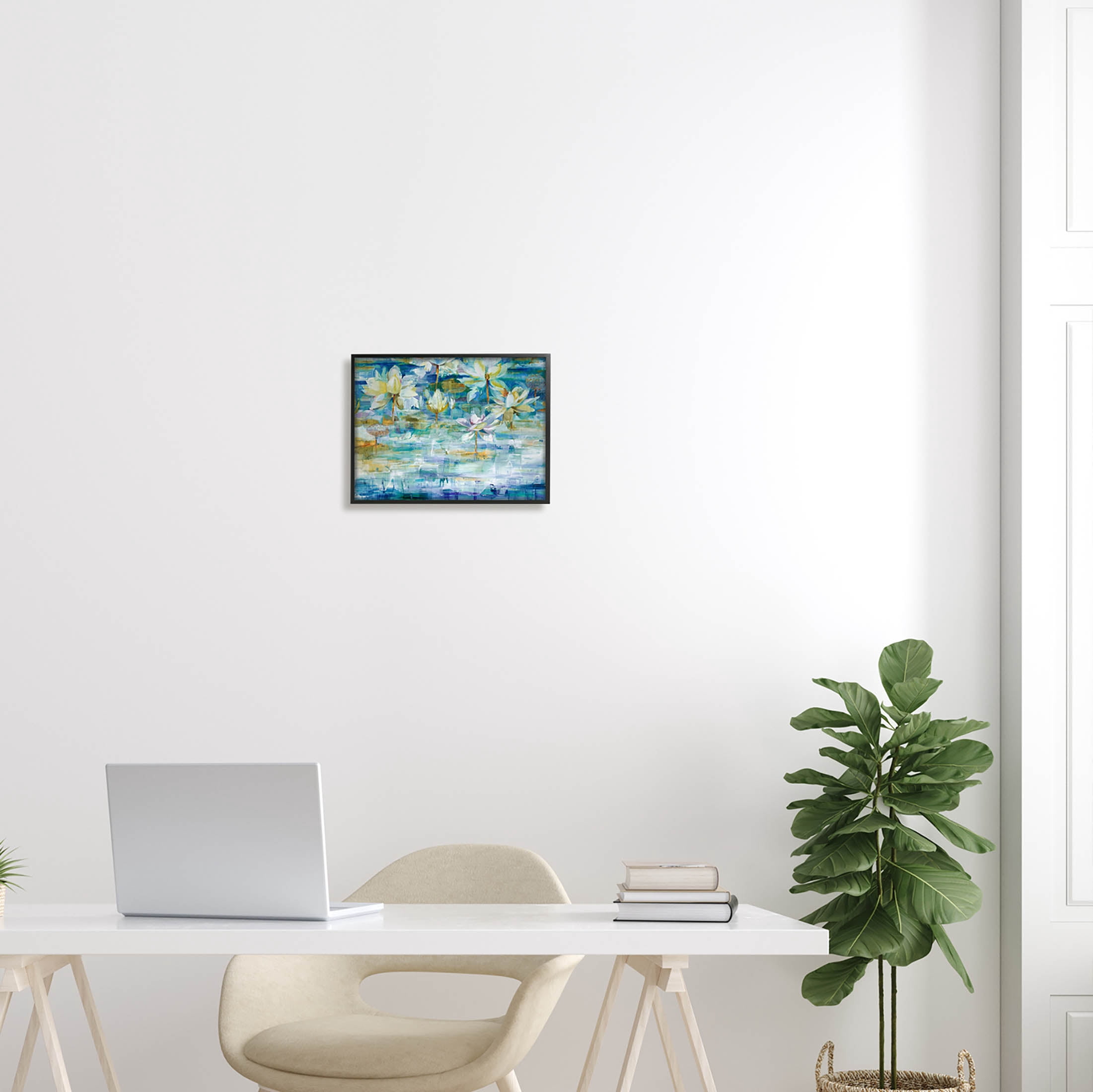 Stupell Industries Lotus Water Lilies Modern Pond Painting Black Framed Art Print Wall Art, Design by Liz Jardine