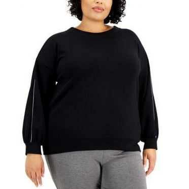 MSRP $80 Alfani Plus Size Metallic Trim Scuba Sweatshirt Black Size 2X