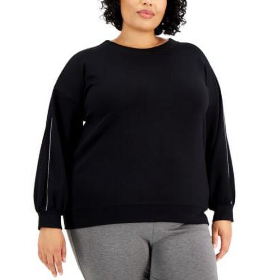 MSRP $80 Alfani Plus Size Metallic Trim Scuba Sweatshirt Black Size 2X